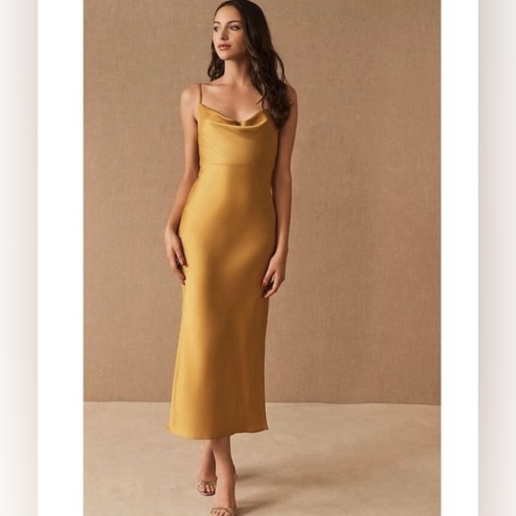 Sachin + Babi Dresses & Skirts - Sachin + Babi BHLDN NWT Gold Mustard Cali Satin Slip Charmeuse Midi Dress Sz 10